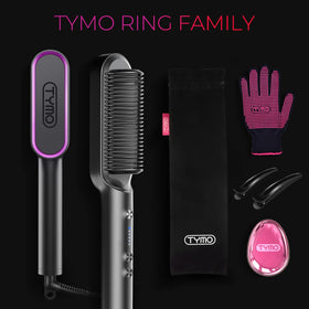 TYMO Hair Straightener Brush with temperature settings highlighted
