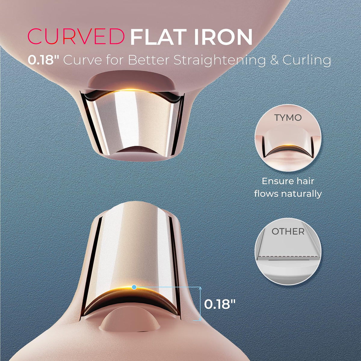 TYMO Mini Curling Iron curved plate close-up