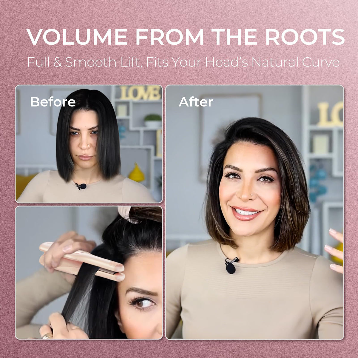 TYMO Mini Flat Iron in use on short hair