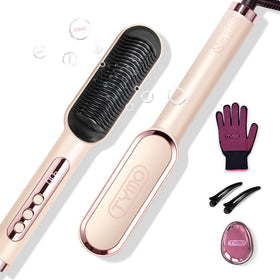 TYMO Ring Plus Ionic Hair Straightener Brush front view in gold blush
