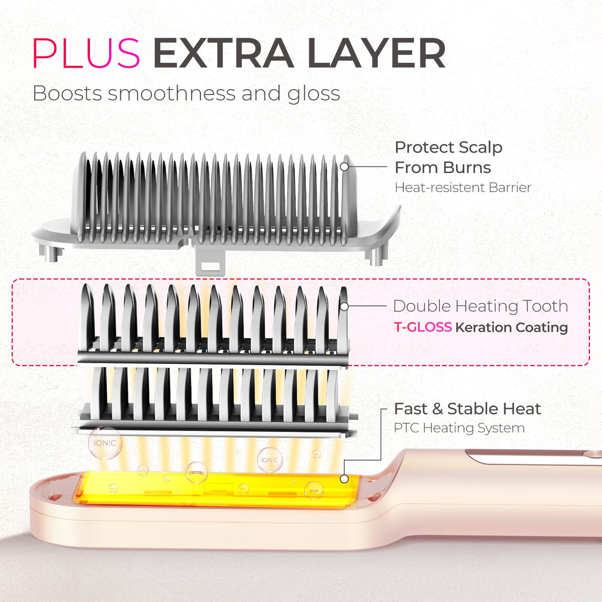 TYMO Ring Plus Ionic Hair Straightener Brush side view