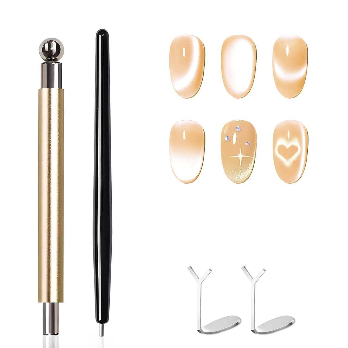 uadbau 4-Piece Cat Eye Magnet Set with gold and heart-shaped magnets