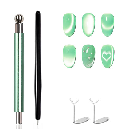 uadbau 4-Piece Cat Eye Magnet Set with green dual-ended nail magnet