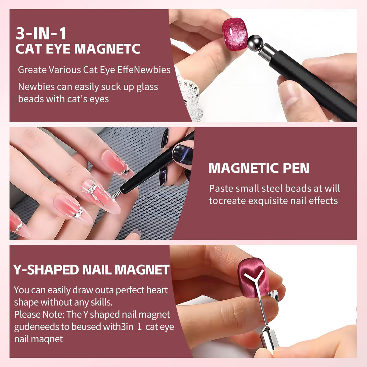uadbau Cat Eye Magnet Set in use on nails with gel polish
