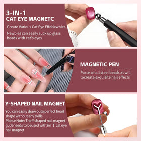 uadbau Cat Eye Magnet Set in use on nails with gel polish