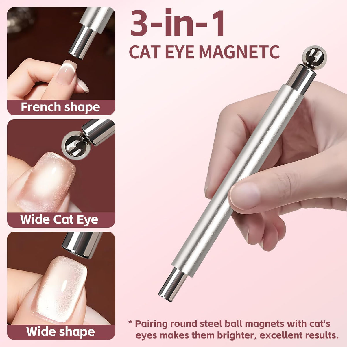 uadbau dual-ended silver nail magnet close-up