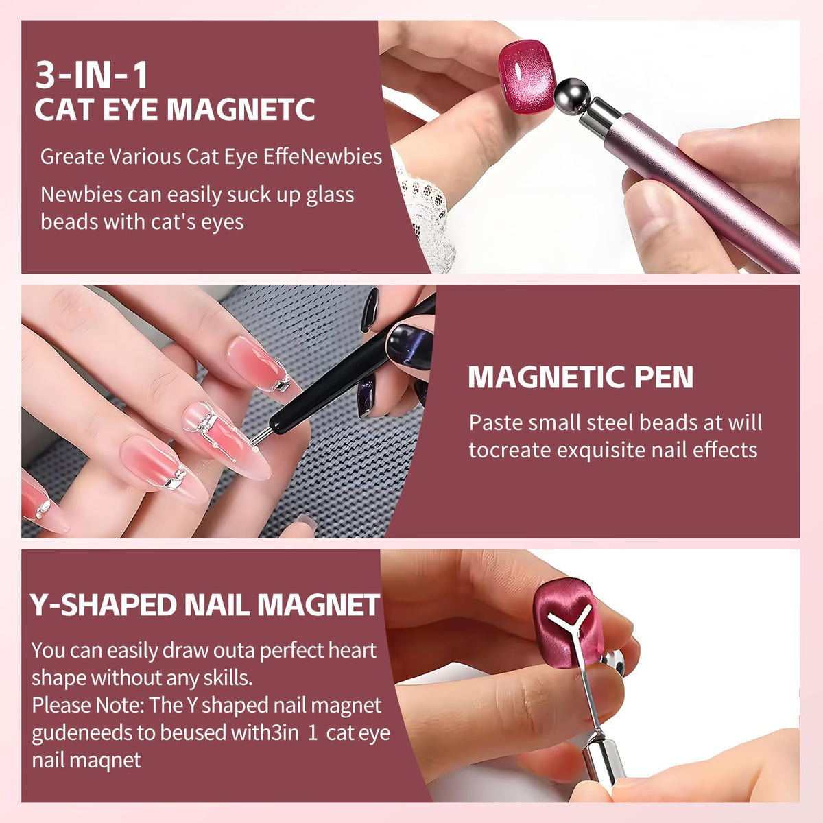 uadbau heart-shaped magnet tools for nail designs
