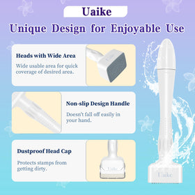 Uaike Derma Stamp microneedling tool held in hand for scale