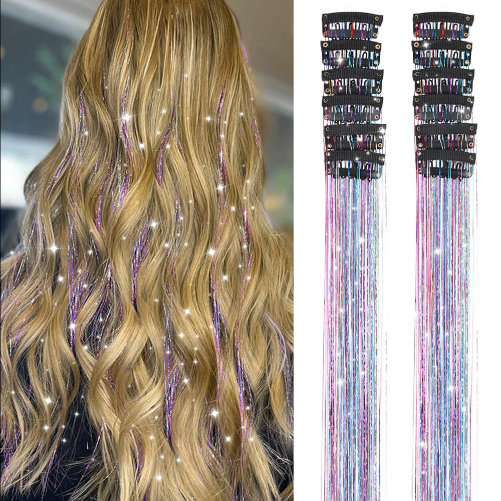 Ubeleco Colorful Hair Tinsel Clip-In Kit with 12 strands in packaging