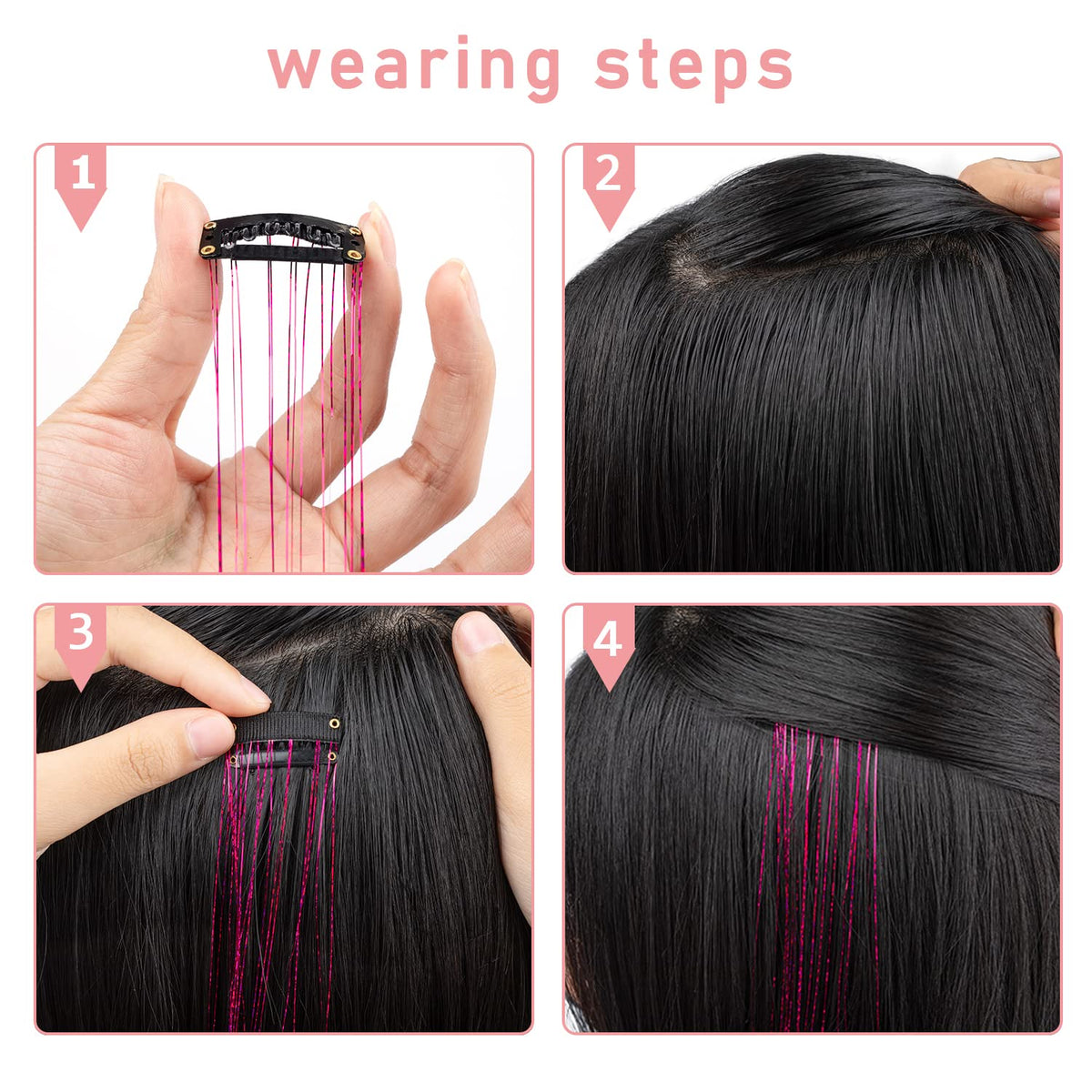 Ubeleco Hair Tinsel Clip-In Kit with clips displayed