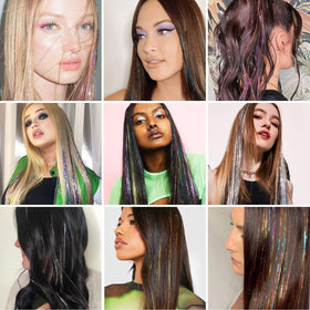 Ubeleco Hair Tinsel in assorted colours laid out