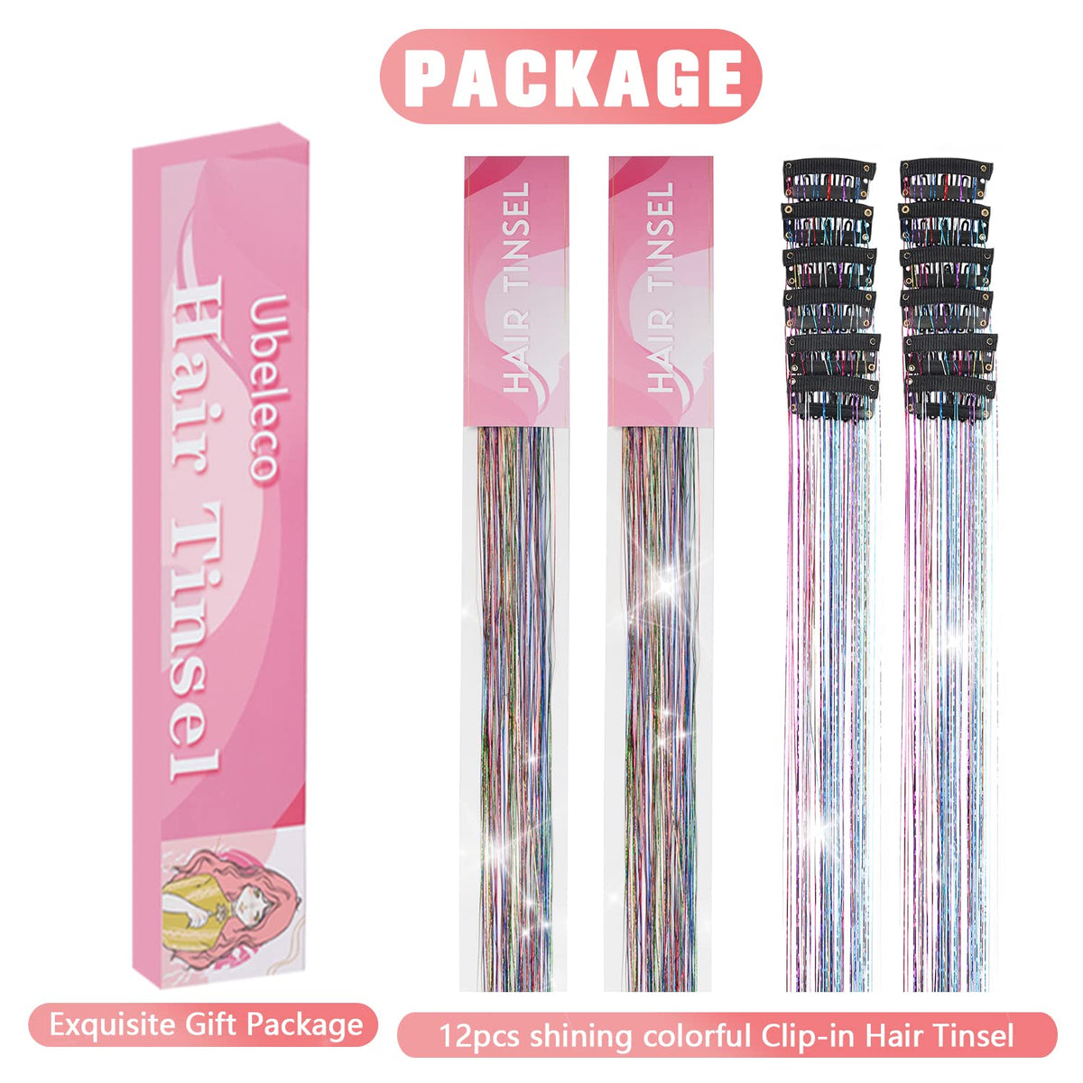 Ubeleco Hair Tinsel strands styled in hair