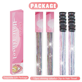 Ubeleco Hair Tinsel strands styled in hair