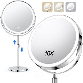 UBYMET Lighted Makeup Mirror front view with 1x and 10x magnification