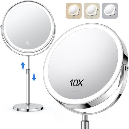 UBYMET Lighted Makeup Mirror front view with 1x and 10x magnification