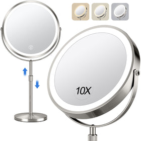 UBYMET Lighted Makeup Mirror front view with 1X and 10X sides