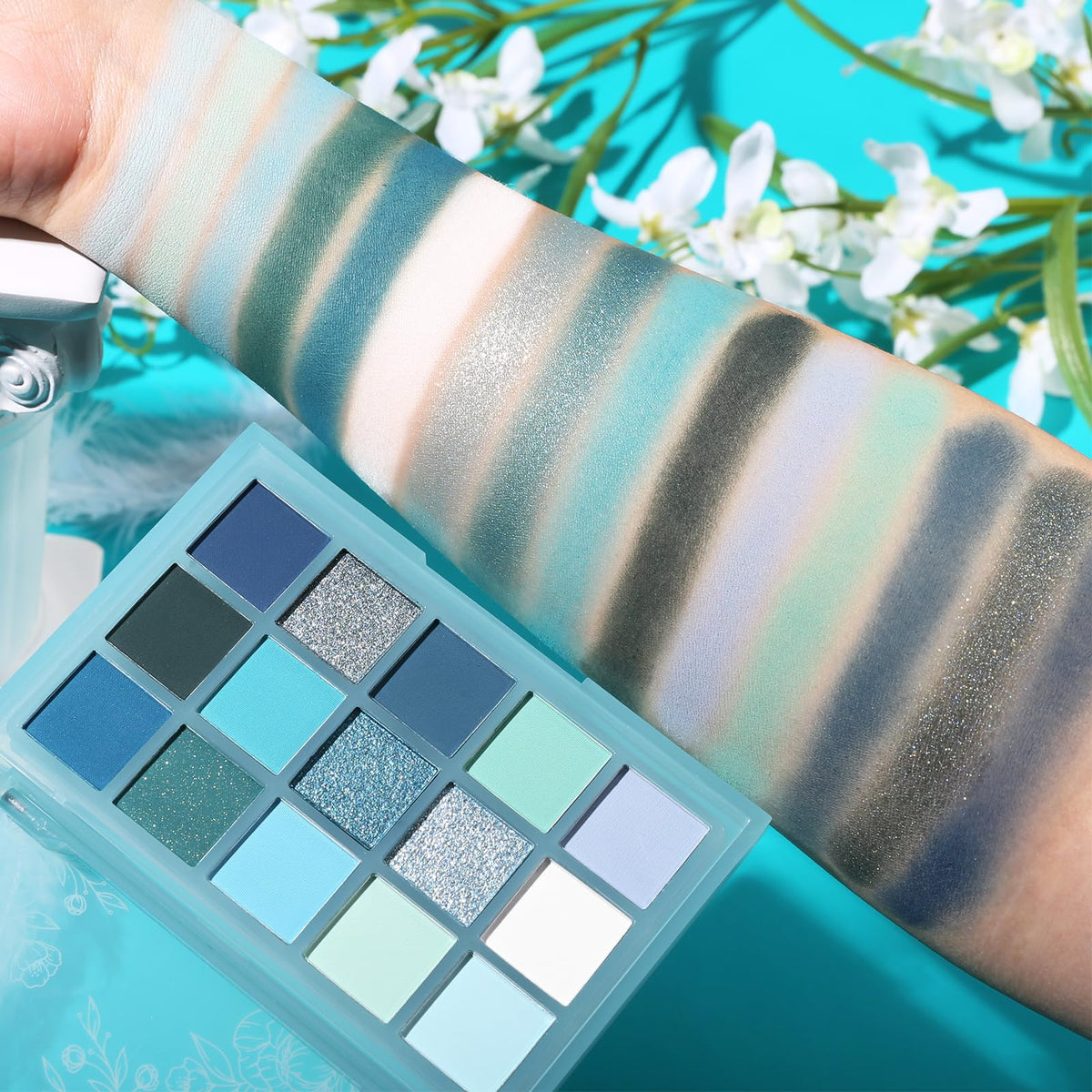 UCANBE 15 Color Eyeshadow Palette with swatches on skin