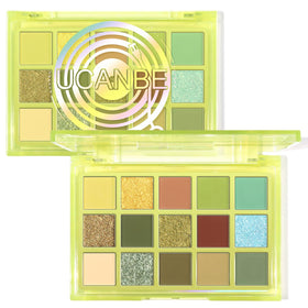 UCANBE 15 Colour Eyeshadow Palette front view with olive green and earth tones