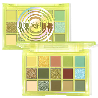 UCANBE 15 Colour Eyeshadow Palette front view with olive green and earth tones