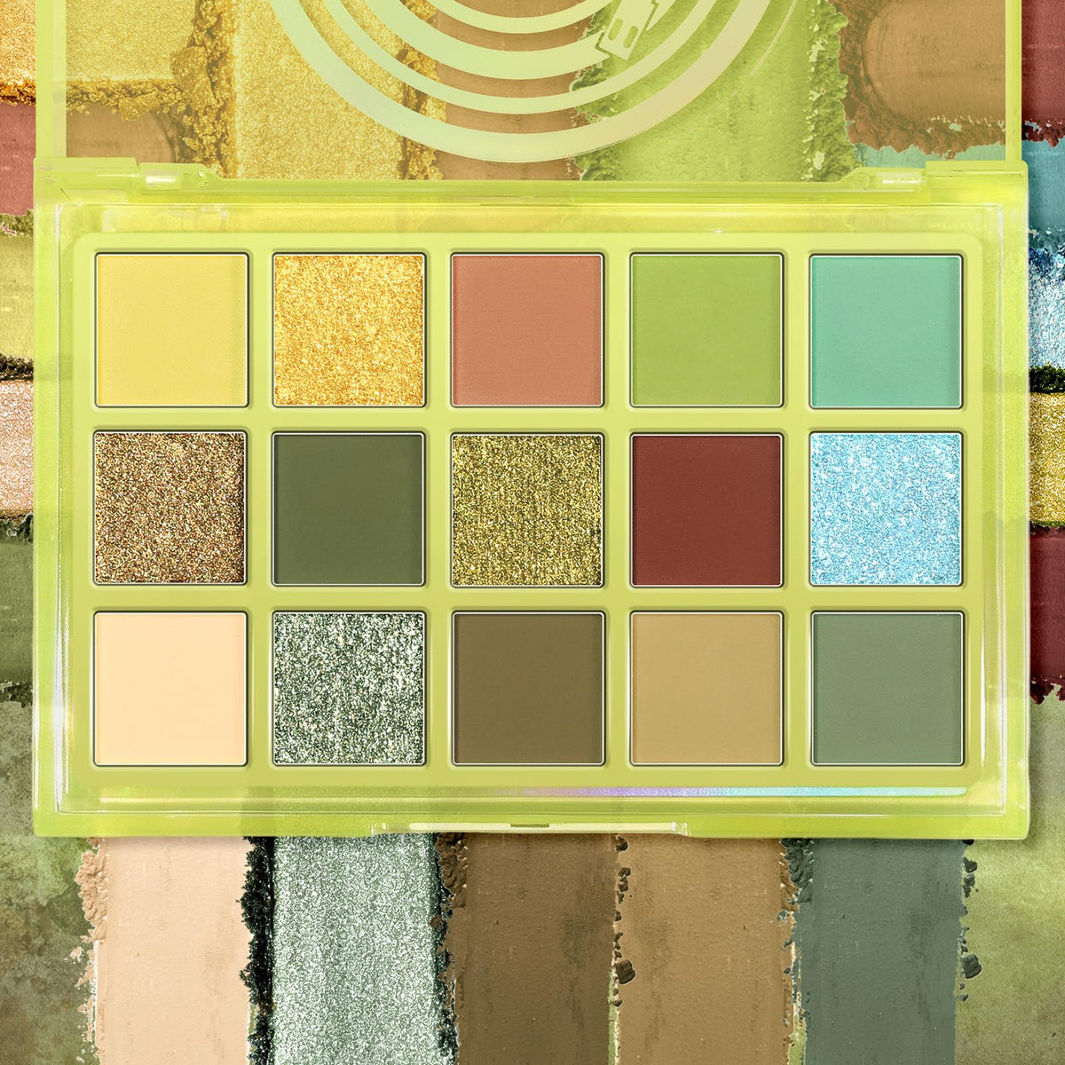 UCANBE 15 Colour Eyeshadow Palette in translucent green case