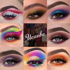 UCANBE 15 pink makeup brushes set displayed alongside the palette