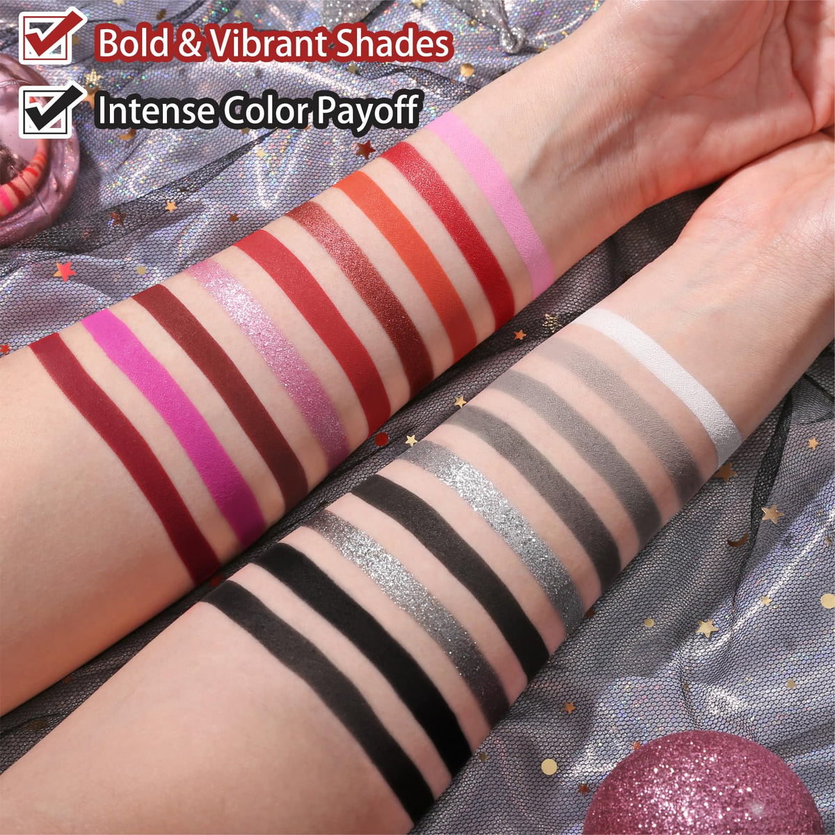UCANBE Black Red Goth Eyeshadow Palette featuring warm-toned shades