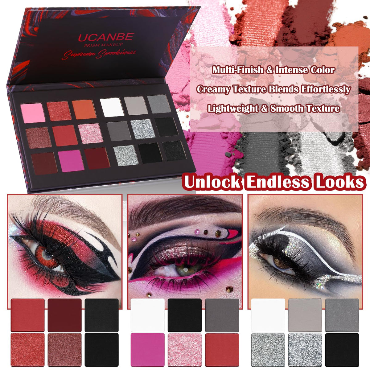 UCANBE Black Red Goth Eyeshadow Palette in a lifestyle setting