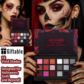UCANBE Black Red Goth Eyeshadow Palette showing cool-toned shades