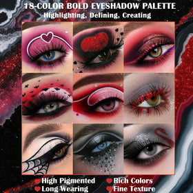 UCANBE Black Red Goth Eyeshadow Palette with matte and shimmer finishes