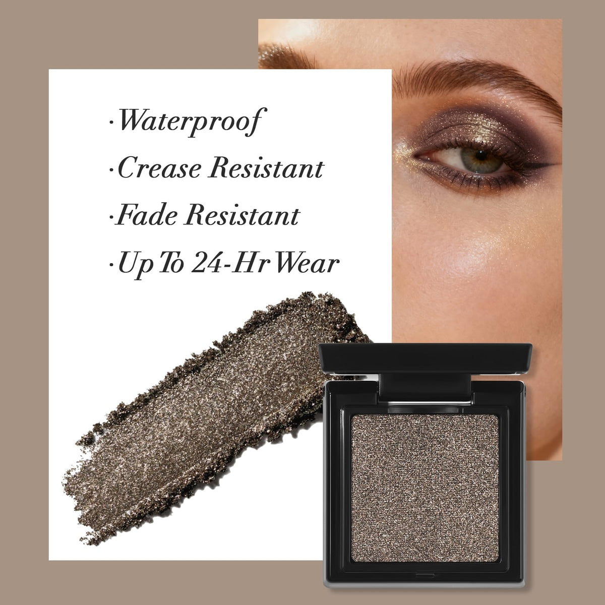 UCANBE Cocoa Brown Shimmer Eyeshadow application on skin