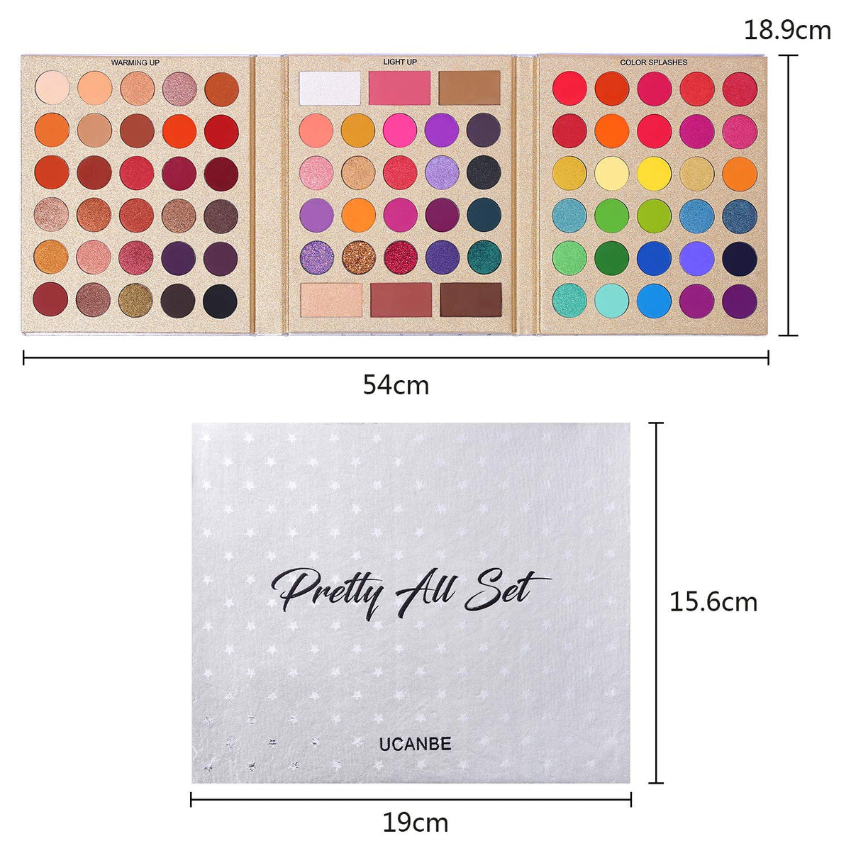 UCANBE eyeshadow palette open showing all 86 shades