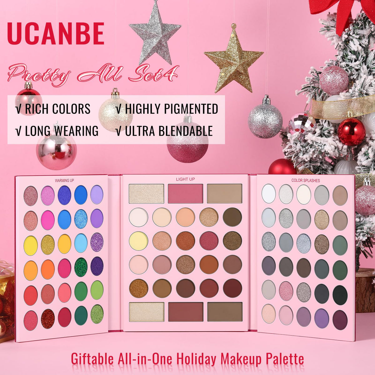 UCANBE eyeshadow palette open showing vibrant shades
