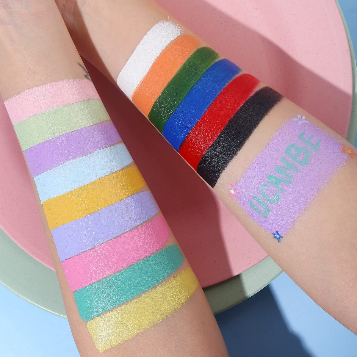 UCANBE Face Body Paint Palette with paintbrushes and colourful designs