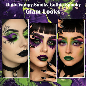 UCANBE Green Purple Gothic Eyeshadow Palette with makeup brushes