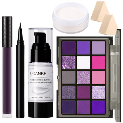 UCANBE Halloween Makeup Kit with 15-colour purple eyeshadow palette front view