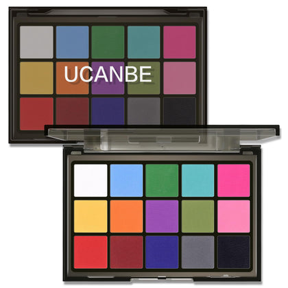 UCANBE Halloween Makeup Palette front view showing 15 vibrant matte shades