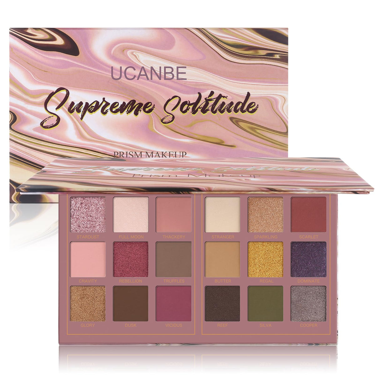 UCANBE Matte Eyeshadow Palette Pro front view with 18 vibrant shades