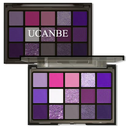 UCANBE Purple Eyeshadow Palette front view with 15 shades