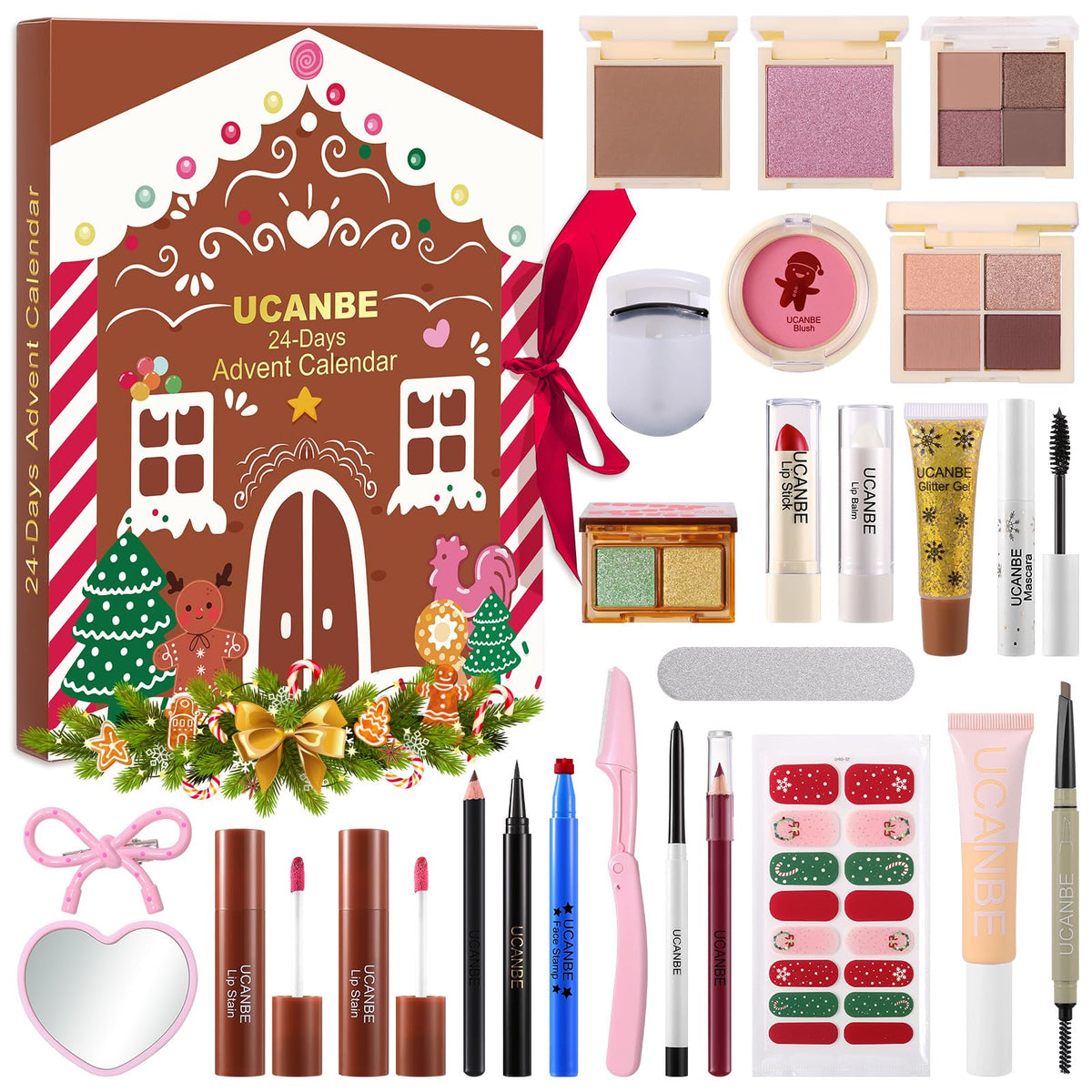 UCANBEMAKEUP Makeup Advent Calendar 2025 front view with 24 gift boxes