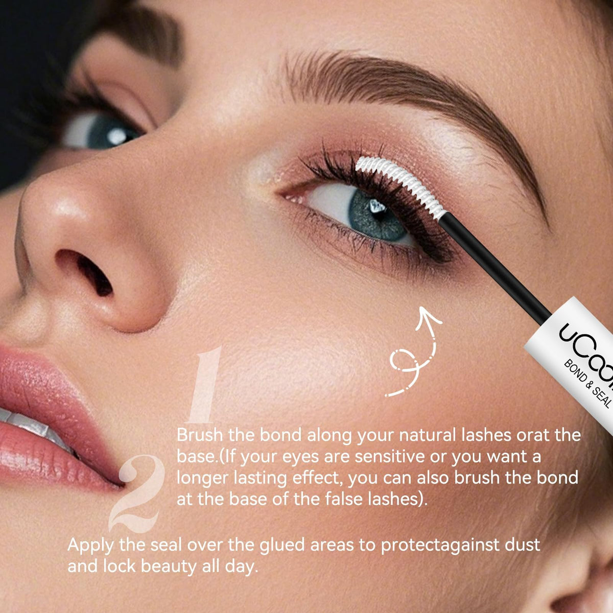 UCOOLME Lash Bond and Seal 10ML in use on eyelashes
