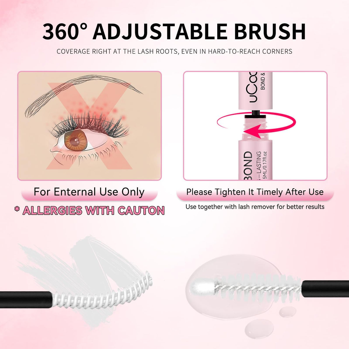UCOOLME Lash Bond and Seal 10ML in use on false eyelashes