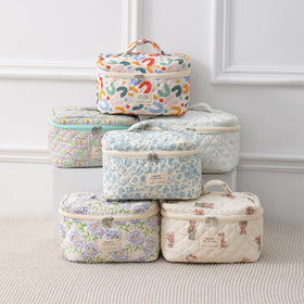 uekeboag Large Travel Quilted Makeup Bag displayed on a vanity