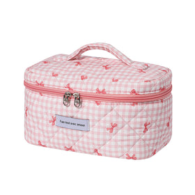 uekeboag Large Travel Quilted Makeup Bag front view with floral design