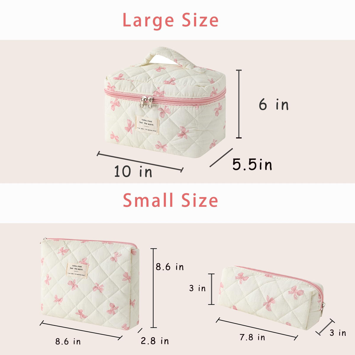uekeboag Quilted Makeup Bag medium size in floral pattern
