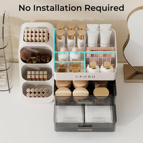 UFORU Makeup Organizer close-up of metallic drawer handles