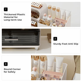 UFORU Makeup Organizer dimensions on a countertop