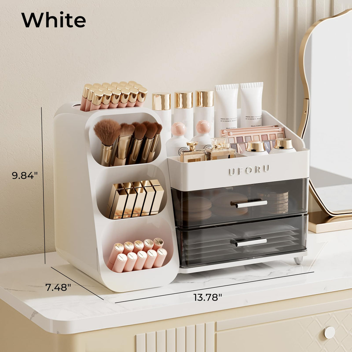 UFORU Makeup Organizer in a stylish bathroom setting