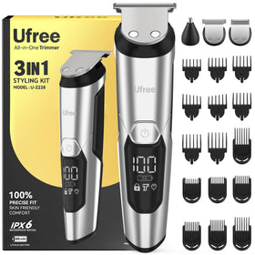 Ufree 3-in-1 Beard Trimmer front view with three heads