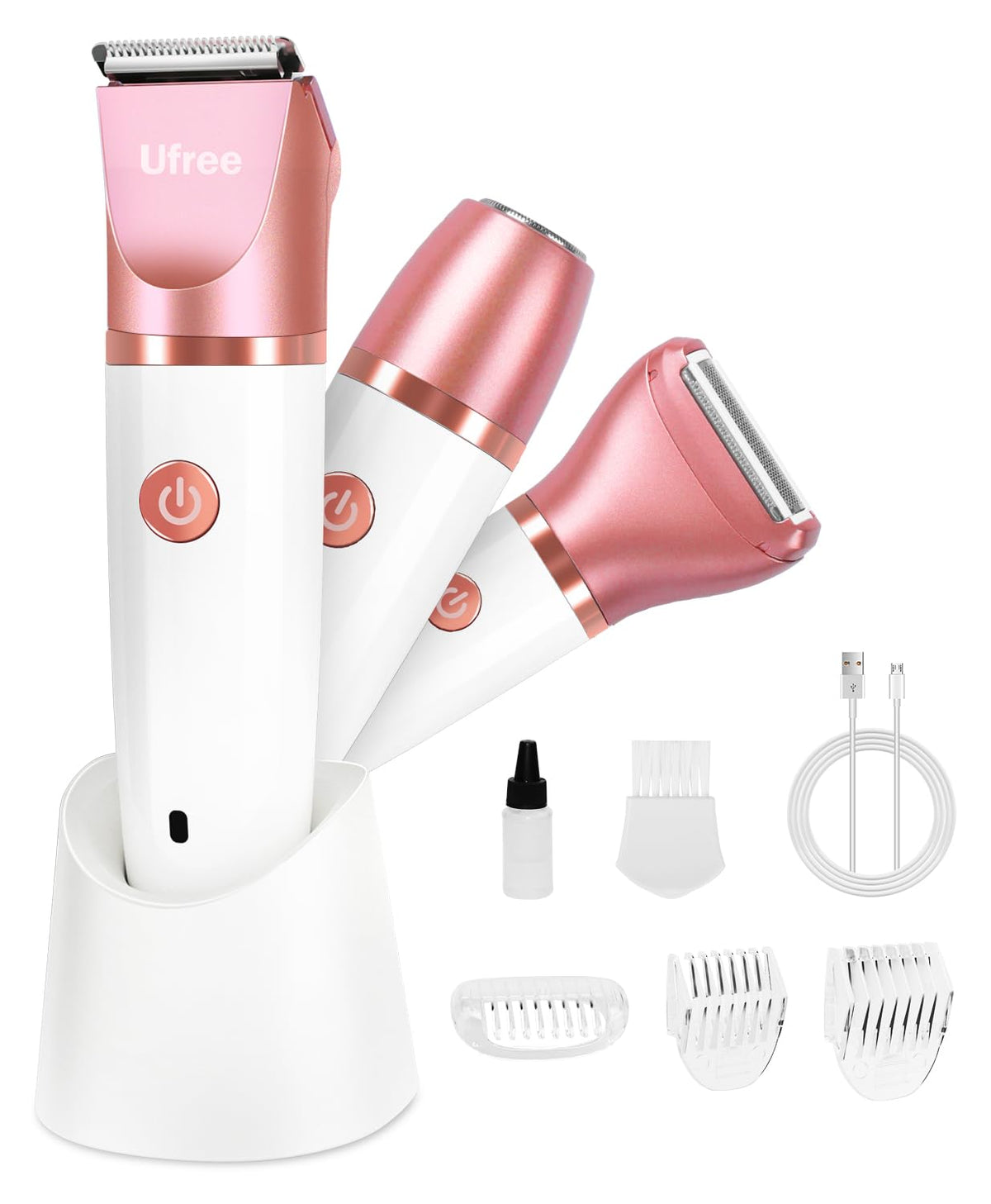 Ufree 3-in-1 Bikini Trimmer with accessories displayed