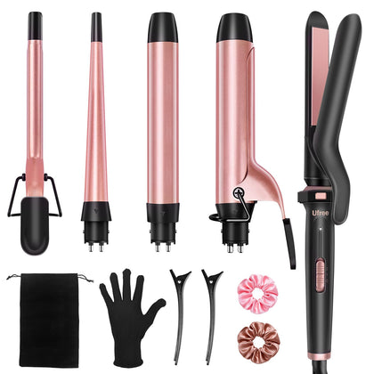 Ufree 5 in 1 Curling Iron Set with all five barrels displayed